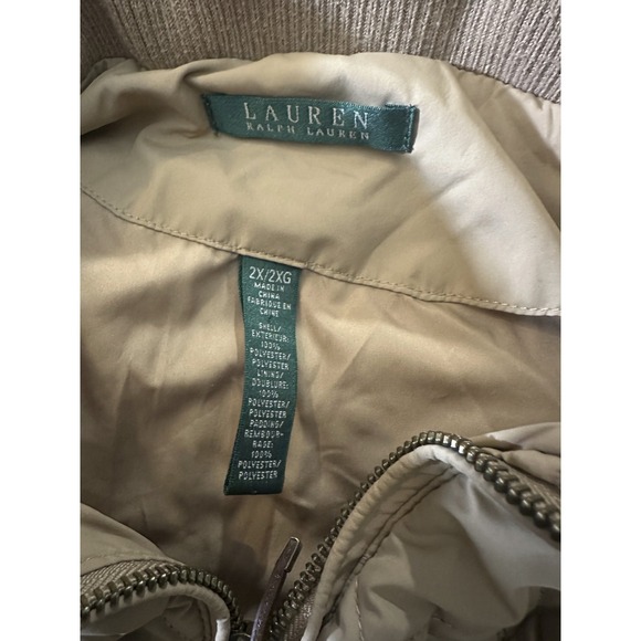 Lauren Ralph Lauren Quilted Vest Tan Zip Ribbed Sides Puffer Womens Plus Size 2X - Picture 5 of 16